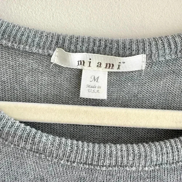 Miami Black Striped Crewneck Grey Pullover Sweater, Tulip Front, Size Medium - Picture 10 of 16